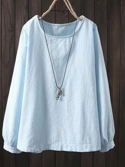 Women's Shirt Blouse Cotton Light Blue Black White Plain Long Sleeve Causal Crew Neck Regular Fit Spring Fall 7 Women's Shirt Blouse Cotton Light Blue Black White Plain Long Sleeve Causal Crew Neck Regular Fit Spring Fall -Cheap Plus Fit Dress Store fuunot1623915739282