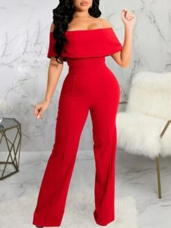 Women's Jumpsuit High Waist Solid Color Off Shoulder Streetwear Party Work Regular Fit Short Sleeve Green Purple Wine S M L Spring 22 Women's Jumpsuit High Waist Solid Color Off Shoulder Streetwear Party Work Regular Fit Short Sleeve Green Purple Wine S M L Spring -Cheap Plus Fit Dress Store fuvjpy1655979025947