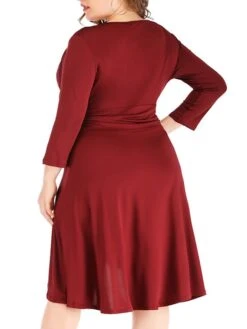 Women's Plus Size Curve Work Dress Black Dress A Line Dress Fashion Midi Dress Ruched V Neck Long Sleeve Plain Loose Fit Black Wine Blue Fall XL XXL 3XL 4XL 5XL -Cheap Plus Fit Dress Store fvncxp1693203471910