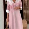 Women's Shirt Dress Casual Dress Midi Dress Outdoor Office Daily Polyester Fashion Modern Shirt Collar Button Pocket Long Sleeve Fall Winter 2023 Loose Fit Pink Blue Snowflake S M L XL 2XL