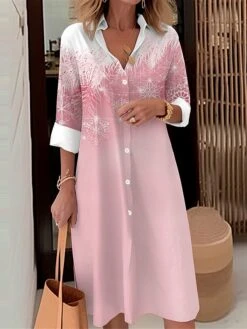 Women's Shirt Dress Casual Dress Midi Dress Outdoor Office Daily Polyester Fashion Modern Shirt Collar Button Pocket Long Sleeve Fall Winter 2023 Loose Fit Pink Blue Snowflake S M L XL 2XL