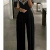 Women Party Jumpsuit Cut Out Solid Color Cold Shoulder Business Wedding Party Straight Regular Fit Short Sleeve Black S M L Spring Summer