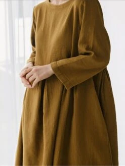 Women's Cotton Linen Dress Casual Dress Swing Dress Maxi Long Dress Cotton Blend Basic Classic Outdoor Daily Crew Neck Pocket Smocked Long Sleeve Summer Spring Fall 2023 Loose Fit Black Yellow Green 34 Women's Cotton Linen Dress Casual Dress Swing Dress Maxi Long Dress Cotton Blend Basic Classic Outdoor Daily Crew Neck Pocket Smocked Long Sleeve Summer Spring Fall 2023 Loose Fit Black Yellow Green -Cheap Plus Fit Dress Store fwrzep1673850087047