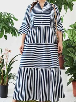 Women's Shirt Dress Casual Dress Maxi Long Dress Outdoor Daily Date Cotton Polyester Fashion Basic Stand Collar Patchwork Button Long Sleeve Fall 2023 Loose Fit Blue Striped L XL 2XL 3XL 4XL 13 Women's Shirt Dress Casual Dress Maxi Long Dress Outdoor Daily Date Cotton Polyester Fashion Basic Stand Collar Patchwork Button Long Sleeve Fall 2023 Loose Fit Blue Striped L XL 2XL 3XL 4XL -Cheap Plus Fit Dress Store fyobzl1693452918086