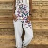Women's Jumpsuit Floral Crew Neck Ordinary Home Vacation Straight Loose Fit Spaghetti Strap Tank White Light Green Navy Blue S M L Summer