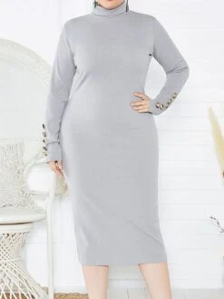 Women's Plus Size Curve Casual Dress Sweater Dress Bodycon Plain Midi Dress Long Sleeve Button Turtleneck Fashion Outdoor Wine Dark Blue Fall Winter XL XXL 3XL 4XL 5XL 22 Women's Plus Size Curve Casual Dress Sweater Dress Bodycon Plain Midi Dress Long Sleeve Button Turtleneck Fashion Outdoor Wine Dark Blue Fall Winter XL XXL 3XL 4XL 5XL -Cheap Plus Fit Dress Store gahkvh1694489891047