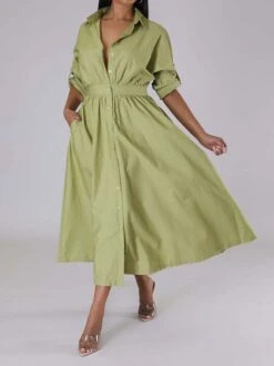 Women's Shirt Dress Casual Dress Swing Dress Maxi Long Dress Outdoor Daily Vacation Cotton And Linen Fashion Casual Shirt Collar Button Rolled Cuff Long Sleeve Spring Fall Winter 2023 Slim Black -Cheap Plus Fit Dress Store galcob1695027662534
