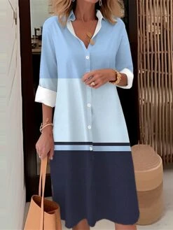 Women's Shirt Dress Casual Dress Midi Dress Outdoor Office Daily Polyester Fashion Modern Shirt Collar Button Pocket Long Sleeve Fall Winter 2023 Loose Fit Pink Blue Striped S M L XL 2XL