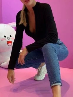 Women's Bodysuit Zipper High Waist Solid Color Stand Collar Active Street Daily Regular Fit Long Sleeve Black White S M L Fall 12 Women's Bodysuit Zipper High Waist Solid Color Stand Collar Active Street Daily Regular Fit Long Sleeve Black White S M L Fall -Cheap Plus Fit Dress Store galwmb1693906389338