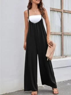 Women's Jumpsuit Backless High Waist Solid Color U Neck Streetwear Street Daily Regular Fit Sleeveless Black Wine Army Green S M L Summer -Cheap Plus Fit Dress Store gavzle1679048983864