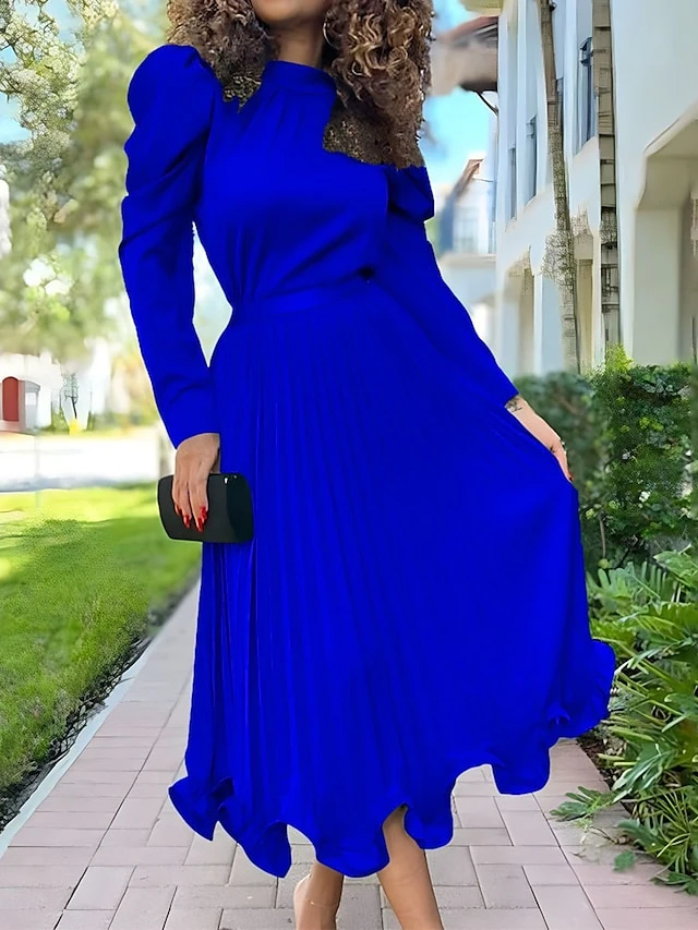 Women's Two Piece Dress Set Party Dress Skirt Set Party Wedding Guest Fashion Party Pleated Ruffle Midi Dress Stand Collar Long Sleeve Plain Loose Fit White Yellow Red Fall Winter S M L XL XXL 2 Women's Two Piece Dress Set Party Dress Skirt Set Party Wedding Guest Fashion Party Pleated Ruffle Midi Dress Stand Collar Long Sleeve Plain Loose Fit White Yellow Red Fall Winter S M L XL XXL - Image 2