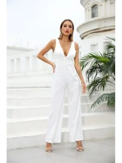 Women's Sophisticated Party 2022 White Black Jumpsuit Solid Color -Cheap Plus Fit Dress Store gccmaj1644311485330