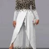 Women's Jumpsuit Print Leopard Off Shoulder Elegant Wedding Party Wide Leg Regular Fit Long Sleeve Silver S M L All Seasons