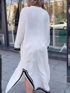 Women's Casual Dress Cotton Linen Dress White Dress Maxi Long Dress Linen / Cotton Blend Fashion Basic Outdoor Daily Split Neck Patchwork Pocket Long Sleeve Summer Spring Fall 2023 Loose Fit White -Cheap Plus Fit Dress Store gctfax1691567238233