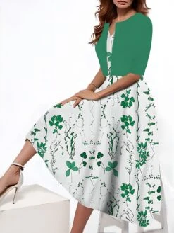 Women's Two Piece Dress Set Casual Dress Tank Dress Outdoor Daily Fashion Streetwear Pocket Print Midi Dress V Neck 3/4 Length Sleeve Floral Regular Fit Yellow Red Royal Blue Summer Spring S M L XL -Cheap Plus Fit Dress Store gdamlp1690545407393