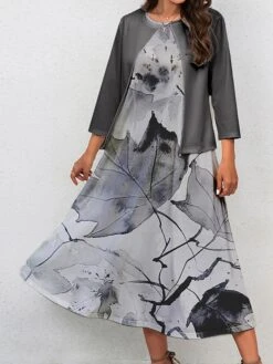 Women's Two Piece Dress Set Casual Dress Swing Dress Outdoor Office Fashion Streetwear Print Midi Dress Crew Neck 3/4 Length Sleeve Leaf Regular Fit Yellow Green Gray Fall Winter S M L XL XXL 13 Women's Two Piece Dress Set Casual Dress Swing Dress Outdoor Office Fashion Streetwear Print Midi Dress Crew Neck 3/4 Length Sleeve Leaf Regular Fit Yellow Green Gray Fall Winter S M L XL XXL -Cheap Plus Fit Dress Store gdgzix1697681154077