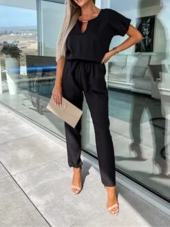 Women's Jumpsuits Casual Summer Lace Up High Waist Solid Color Crew Neck Business Office Work Loose Fit Short Sleeve Black Pink Fuchsia S M L 26 Women's Jumpsuits Casual Summer Lace Up High Waist Solid Color Crew Neck Business Office Work Loose Fit Short Sleeve Black Pink Fuchsia S M L -Cheap Plus Fit Dress Store gdinsr1681730550296