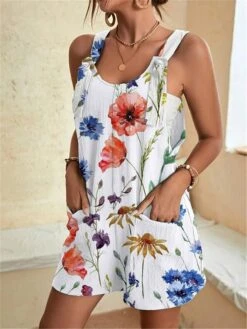 Women's Overall Pocket Print Print U Neck Holiday Daily Vacation Straight Regular Fit Sleeveless Sleeveless White Yellow Pink S M L Summer 16 Women's Overall Pocket Print Print U Neck Holiday Daily Vacation Straight Regular Fit Sleeveless Sleeveless White Yellow Pink S M L Summer -Cheap Plus Fit Dress Store gdtjig1685086619308