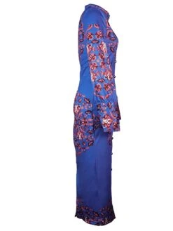 Women's Shirt Dress Casual Dress Bodycon Midi Dress Outdoor Office Daily Polyester Fashion Romantic Stand Collar Button Print Long Sleeve Summer Spring Fall 2023 Slim Blue Khaki Floral S M L XL 2XL -Cheap Plus Fit Dress Store gdxqqn1689227633351