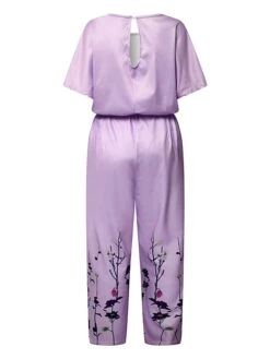 Women's Jumpsuit Lace Up Print Floral Crew Neck Elegant Party Prom Straight Regular Fit Half Sleeve Purple S M L Spring -Cheap Plus Fit Dress Store geeutq1656999642893