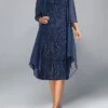 Women's Two Piece Dress Set Party Dress Sequin Dress Party Outdoor Fashion Streetwear Embroidered Sequin Midi Dress Crew Neck 3/4 Length Sleeve Plain Regular Fit Navy Blue Fall Winter S M L XL XXL