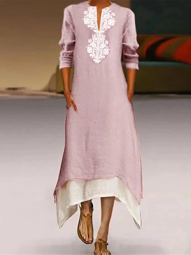 Women's Casual Dress Cotton Linen Dress A Line Dress Maxi Long Dress Cotton Blend Fashion Casual Outdoor Daily Split Neck Patchwork Pocket 3/4 Length Sleeve Summer Spring Fall 2023 Regular Fit Yellow 1 Women's Casual Dress Cotton Linen Dress A Line Dress Maxi Long Dress Cotton Blend Fashion Casual Outdoor Daily Split Neck Patchwork Pocket 3/4 Length Sleeve Summer Spring Fall 2023 Regular Fit Yellow