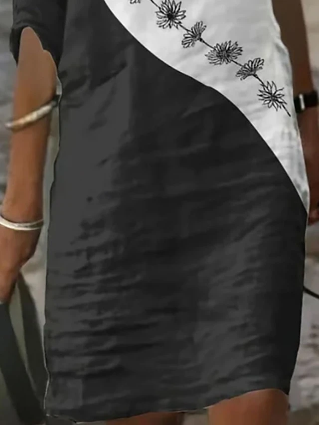 Women's Casual Dress Cotton Linen Dress Shift Dress Mini Dress Cotton Blend Fashion Modern Outdoor Daily Vacation V Neck Patchwork Button Half Sleeve Summer Spring 2023 Regular Fit White Flower S M L 3 Women's Casual Dress Cotton Linen Dress Shift Dress Mini Dress Cotton Blend Fashion Modern Outdoor Daily Vacation V Neck Patchwork Button Half Sleeve Summer Spring 2023 Regular Fit White Flower S M L - Image 3