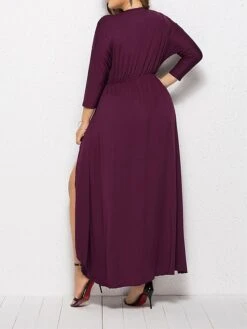 Women's Plus Size Work Dress Black Dress A Line Dress Fashion Long Dress Maxi Dress Ruched V Neck Long Sleeve Plain Loose Fit Black Wine Dark Green Fall XL XXL 3XL 4XL -Cheap Plus Fit Dress Store genzlv1693203505231