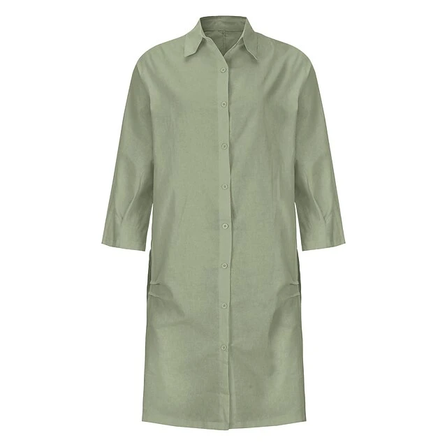 Women's Shirt Dress Casual Dress Cotton Linen Dress Midi Dress Cotton Blend Simple Basic Home Street Daily Shirt Collar Pocket Long Sleeve Summer Spring Fall 2023 Loose Fit Black White Yellow Pure 14 Women's Shirt Dress Casual Dress Cotton Linen Dress Midi Dress Cotton Blend Simple Basic Home Street Daily Shirt Collar Pocket Long Sleeve Summer Spring Fall 2023 Loose Fit Black White Yellow Pure - Image 14