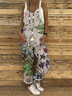 Women's Overall Floral Crew Neck Streetwear Home Dailywear Bootcut Loose Fit Spaghetti Strap Tank White Red Blue S M L Summer