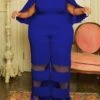 Women's Jumpsuit Mesh Patchwork Solid Color Off Shoulder Elegant Party Office Regular Fit 3/4 Length Sleeve Black Red Blue XL XXL 3XL Summer