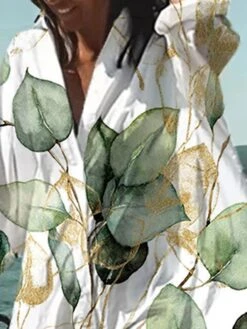 Women's Shirt Dress Casual Dress Swing Dress Mini Dress Outdoor Daily Vacation Polyester Fashion Casual Shirt Collar Button Print Long Sleeve Summer Spring Fall 2023 Loose Fit Green Leaf S M L XL 2XL -Cheap Plus Fit Dress Store gflzsz1678354859844