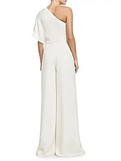 Women's Jumpsuit For Special Occasions Clean Fit Patchwork Overlay Solid Color One Shoulder Elegant Party Prom Wide Leg Regular Fit Short Sleeve Butterfly Sleeve Blue White Black S M L Fall -Cheap Plus Fit Dress Store gfxeyc1618823259101