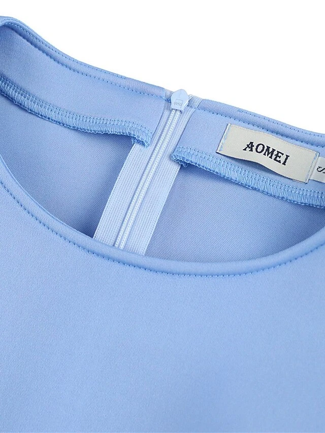 Women's Plus Size Curve Party Dress Work Dress Bodycon Plain Midi Dress Long Sleeve Ruffle Mesh Crew Neck Fashion Party Sky Blue Fall Winter XL XXL 3XL 4XL 6 Women's Plus Size Curve Party Dress Work Dress Bodycon Plain Midi Dress Long Sleeve Ruffle Mesh Crew Neck Fashion Party Sky Blue Fall Winter XL XXL 3XL 4XL - Image 6