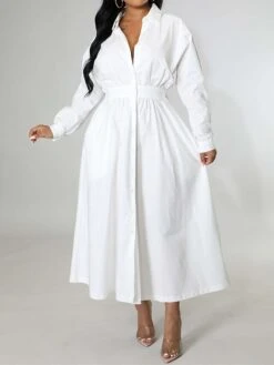 Women's Shirt Dress Casual Dress Swing Dress Maxi Long Dress Outdoor Daily Vacation Cotton And Linen Fashion Casual Shirt Collar Button Rolled Cuff Long Sleeve Spring Fall Winter 2023 Slim Black -Cheap Plus Fit Dress Store gfyfch1695027662888