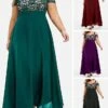Women‘s Plus Size Curve Party Dress Homecoming Dress Formal Dress Solid Color Long Dress Maxi Dress Short Sleeve Lace Strap Modern Party Black Wine Summer Spring L XL XXL 3XL 4XL