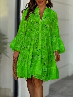 Women's Shirt Dress Casual Dress Mini Dress Outdoor Daily Date Cotton Basic Classic V Neck Button Long Sleeve Spring Fall Winter 2023 Loose Fit Yellow Pink Red Pure Color S M L XL 2XL -Cheap Plus Fit Dress Store ggngvh1694576759992