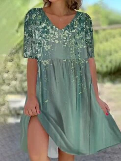 Women's Casual Dress Cotton Linen Dress Swing Dress Mini Dress Polyester Fashion Casual Daily Outdoor Daily Vacation V Neck Print Half Sleeve Summer Spring Fall 2023 Loose Fit White Navy Blue Royal -Cheap Plus Fit Dress Store ggxriv1689908189578