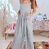 Women's Jumpsuit Pocket Solid Color Square Neck Streetwear Street Daily Regular Fit Sleeveless Yellow Pink Navy Blue S M L Summer