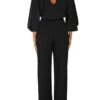 Women's Jumpsuit Drawstring Round Neck Streetwear Straight Loose Fit Navy Blue Beige Black S M L