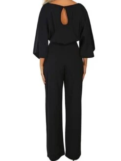 Women's Jumpsuit Drawstring Round Neck Streetwear Straight Loose Fit Navy Blue Beige Black S M L