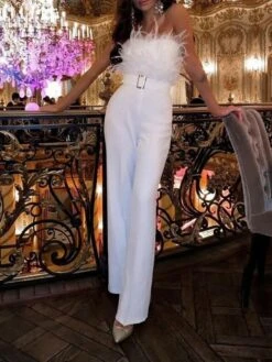 White Jumpsuit For Women Sexy Party Elegant Evening Party High Waist Solid Color Backless Office Strapless Long Romper -Cheap Plus Fit Dress Store gjfcnq1630484782734