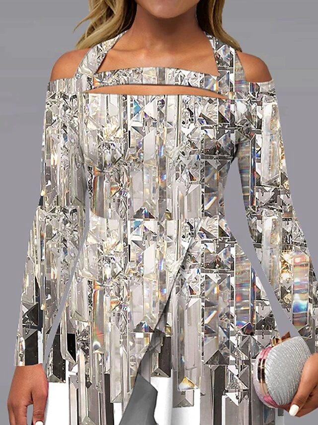 Women's Jumpsuit Print Striped Off Shoulder Elegant Wedding Party Wide Leg Regular Fit Long Sleeve White S M L All Seasons 3 Women's Jumpsuit Print Striped Off Shoulder Elegant Wedding Party Wide Leg Regular Fit Long Sleeve White S M L All Seasons - Image 3