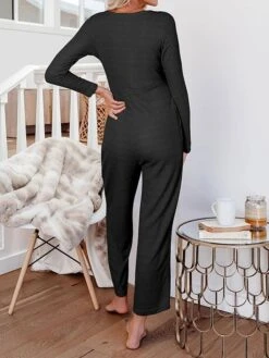 Women's Jumpsuit Button Pocket Solid Color Crew Neck Streetwear Street Daily Regular Fit Long Sleeve Black Yellow Fuchsia S M L Fall -Cheap Plus Fit Dress Store gjohxj1692269117166