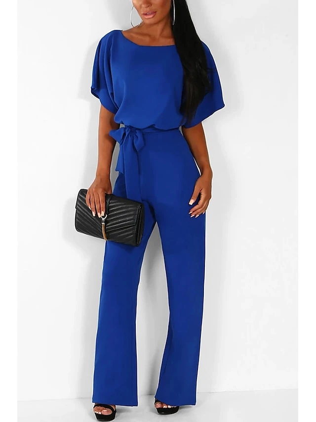 Women's Casual Daily Going Out Blue Black Pink Loose Jumpsuit Solid Color Wide Leg Belted 6 Women's Casual Daily Going Out Blue Black Pink Loose Jumpsuit Solid Color Wide Leg Belted - Image 6