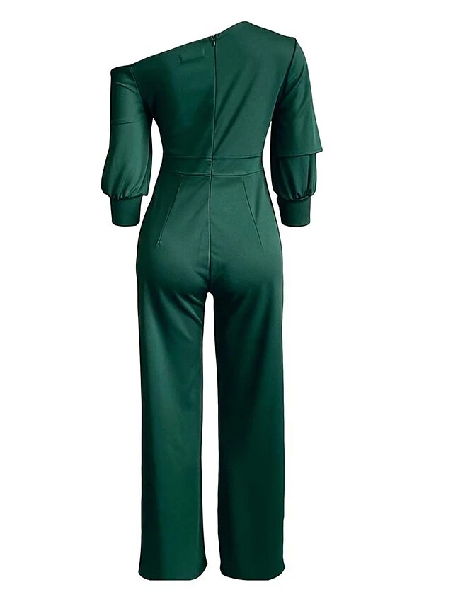 Women's Jumpsuit High Waist Solid Color Cold Shoulder Elegant Party Xmas Christmas Regular Fit 3/4 Length Sleeve White Blue Green S M L Fall 3 Women's Jumpsuit High Waist Solid Color Cold Shoulder Elegant Party Xmas Christmas Regular Fit 3/4 Length Sleeve White Blue Green S M L Fall - Image 3
