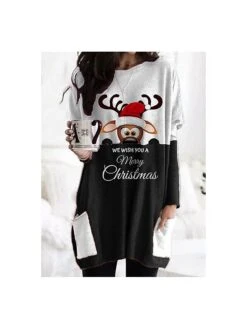 Women's T Shirt Dress Tunic Shirts Tunic Christmas Shirt Black White Red Plaid Color Block Graphic Prints Patchwork Pocket Print Long Sleeve Gift Daily Basic Christmas Round Neck Regular Fit Fall -Cheap Plus Fit Dress Store gldxta1655258206244