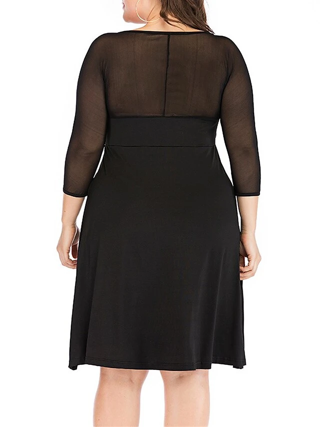 Women‘s Plus Size Curve Work Dress Black Dress Semi Formal Dress Fashion Midi Dress Mesh V Neck 3/4 Length Sleeve Plain Loose Fit Black Spring Fall XL XXL 3XL 4XL 5XL 3 Women‘s Plus Size Curve Work Dress Black Dress Semi Formal Dress Fashion Midi Dress Mesh V Neck 3/4 Length Sleeve Plain Loose Fit Black Spring Fall XL XXL 3XL 4XL 5XL - Image 3
