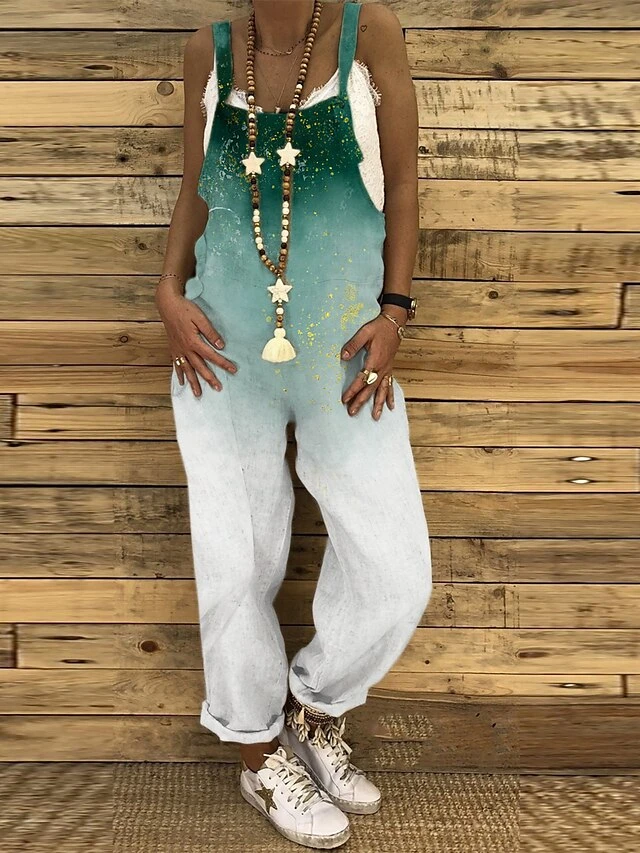 Women's Overall Button Pocket Geometric U Neck Holiday Daily Vacation Casual Straight Regular Fit Sleeveless Sleeveless Light Green Navy Blue Blue S M L Summer 2 Women's Overall Button Pocket Geometric U Neck Holiday Daily Vacation Casual Straight Regular Fit Sleeveless Sleeveless Light Green Navy Blue Blue S M L Summer - Image 2