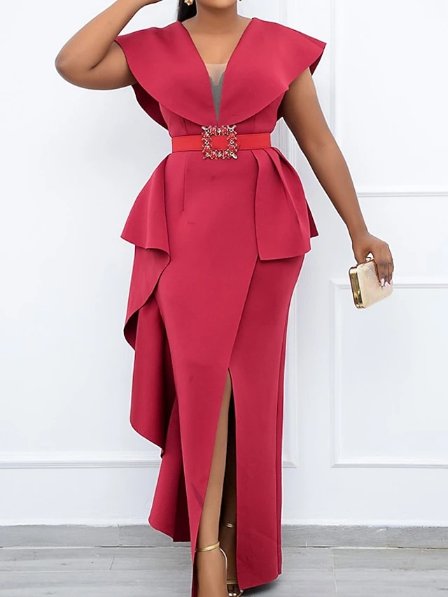 Women's Plus Size Curve Party Dress Solid Color V Neck Short Sleeve Spring Summer Prom Dress Maxi Long Dress Party Dress 7 Women's Plus Size Curve Party Dress Solid Color V Neck Short Sleeve Spring Summer Prom Dress Maxi Long Dress Party Dress - Image 7